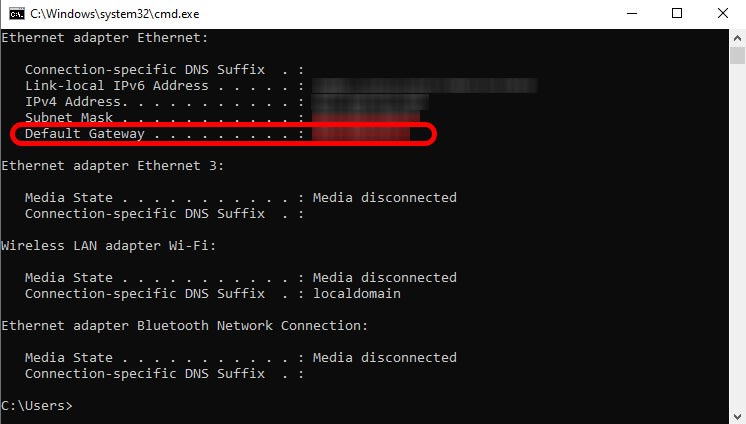 now you will be shown your ip address and default gateway