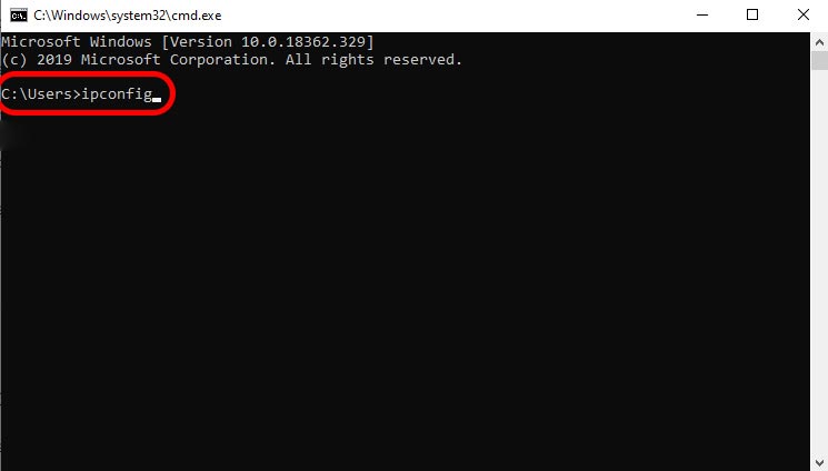 Now type ipconfig in cmd prompt and hit enter