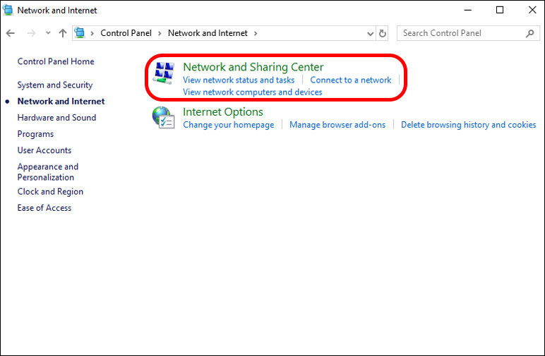 Go to network and sharing center