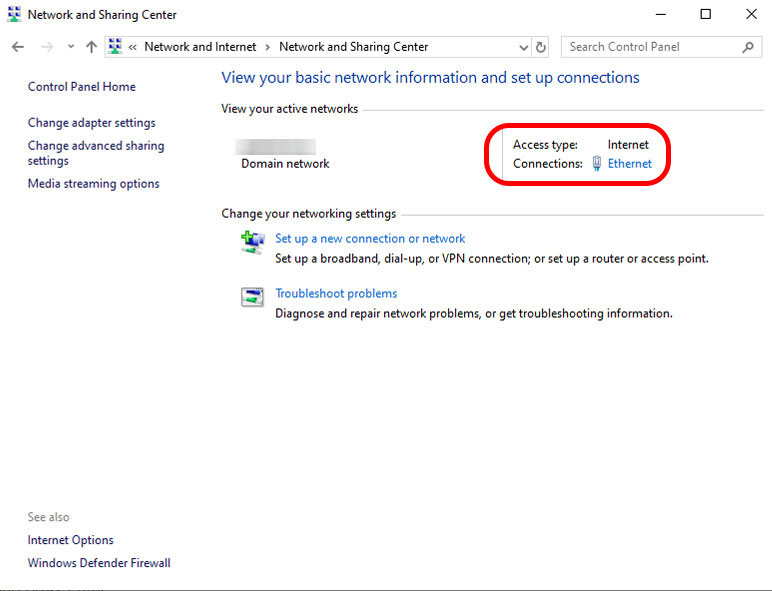Click ethernet option under network and sharing window