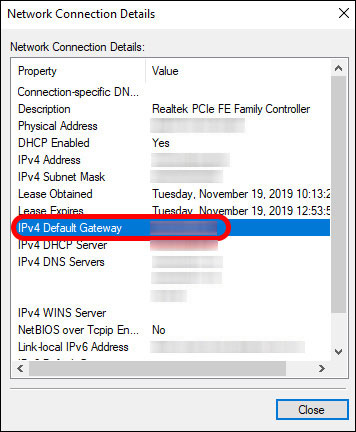 Now you will see your default gateway